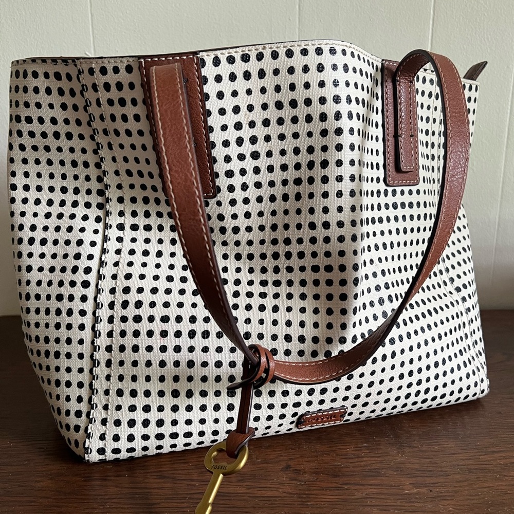 Fossil Black and White Emma Shopper Tote